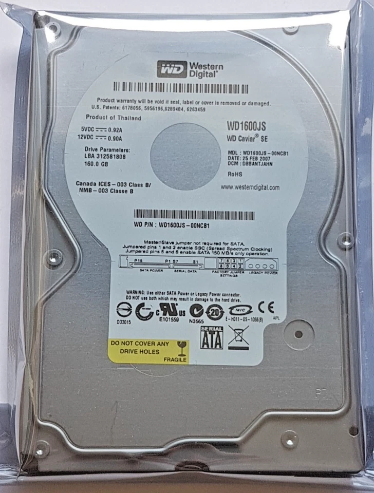 160 GB Western Digital WD1600JS-00NCB1 7200RPM 8MB HDD 3.5 " Hard Drive New - Image 1 of 1