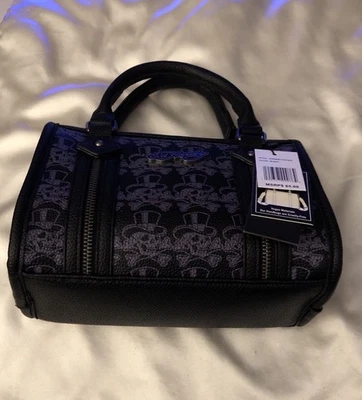 Ed Hardy Black Faux Leather & Purple Top Hat Skull Print Satchel Bag NWT - Image 1 of 4