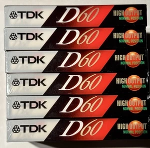 TDK Cassette Tapes D-60 6-Pack 60 Minutes- Vintage - New Sealed - Picture 1 of 2