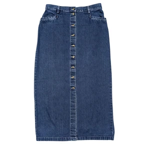 Vintage Eddie Bauer Denim Maxi Rock 14 (30x36) blau Jean Knopf bescheiden Western - Bild 1 von 6