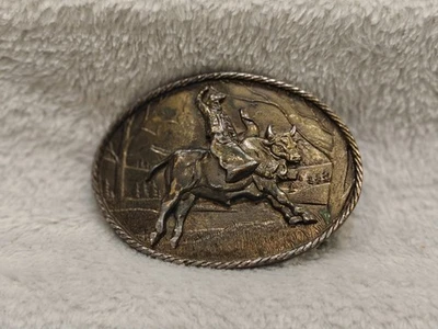Hebilla de cinturón de latón Bull Rider vintage años 80 Great American Buckle Co. EE. UU. Foto 1 de 3