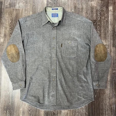 Pendleton Wool Shirt Jacket Mens Large Gray Lined Elbow Patch Made USA - Image 1 of 4