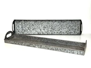 2er Set Verzinkte Metall Tabletts 24" Rustikal Landhaus Dekor Aufbewahrung Servieren - Bild 1 von 14