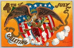 K24/ Patriotic Postcard c1910 Fourth of July 4th Eagle Fireworks 489 - Picture 1 of 4