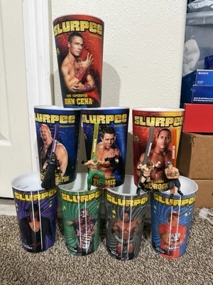 2010/2011 WWE 7/11 Slurpee Holograma tazas y pajitas (Summer Slam) - ¡Raro! Foto 1 de 4