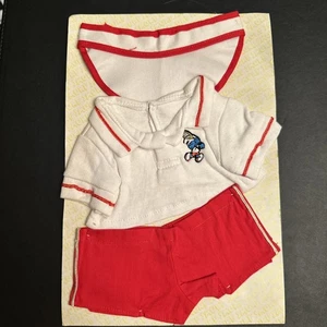Vintage 1980s SMURF Plush Outfit Tennis Player Shirt And Shorts Red & White - Picture 1 of 10