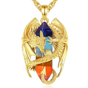 Dragon Gifts for Women Men Crystal 7 Chakra Necklace Pride Jewelry Rainbow Sp... - Picture 1 of 9