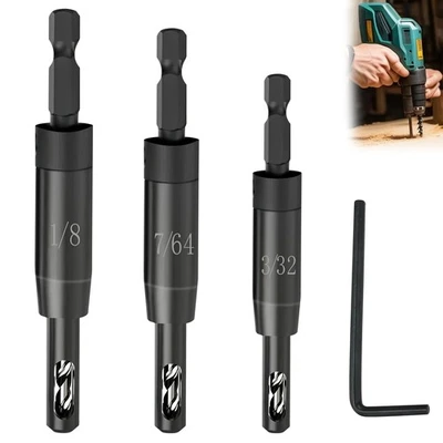 Upgraded Self Centering Hinge Drill Bit Set, CC2430 3/32", 7/64", 1/8" VIX...  - Image 1 of 4