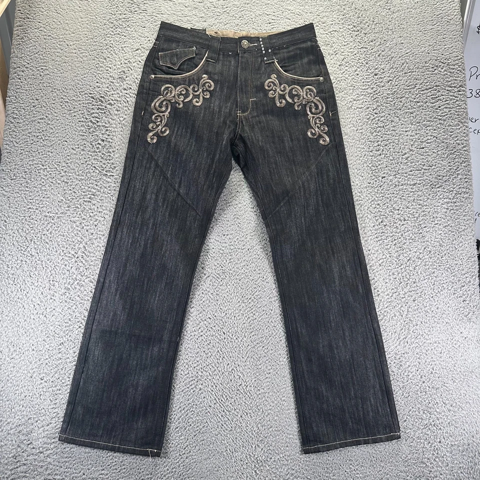 Pantalones de mezclilla imperious para hombre 32x32 negros de colección vaqueros occidentales bordados de pierna ancha Foto 1 de 4