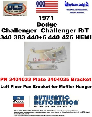Dodge Challenger 1971 soporte de suspensión de escape de piso izquierdo 3404033 035 nuevo MoPar Foto 1 de 3