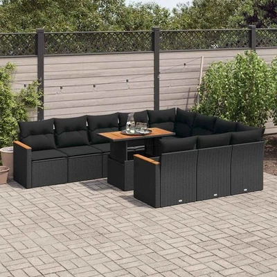 Gartenmöbel Sofa Garnitur Lounge Sitzgruppe Poly Rattan Akazie 11-tlg. vidaXL - Bild 1 von 4