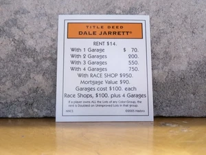 MONOPOLY NASCAR NEXTEL CUP SERIES TÍTULO DE ESCRITURA TARJETA NARANJA DALE JARRET - Imagen 1 de 2