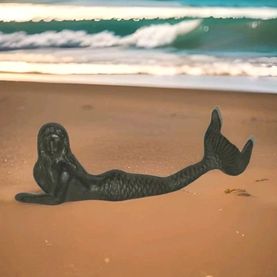 Figura Sirena Hierro Fundido Estatua Metal Océano Mar Playa Náutica Costera Decoración Foto 1 de 4