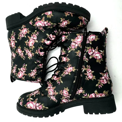 JELLYPOP | Botines Ramsey de mujer 7,5 negro rosa floral combate tacón grueso Foto 1 de 4
