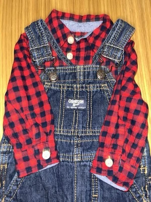 Outfit: Lined Oshkosh B’gosh Overalls & Matching Flannel Size: 6-9 Months — 第 1/4 张图片