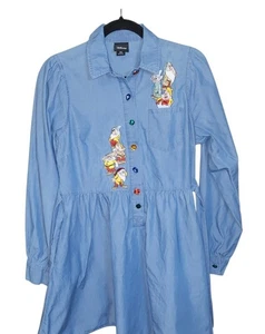 Disney Snow White and the Seven Dwarfs Portrait Denim Long-Sleeve Dress Sz Small - Picture 1 of 4