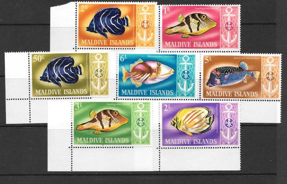 Juego completo de sellos de Maldivas 1967 (7), peces tropicales, MNH Foto 1 de 1