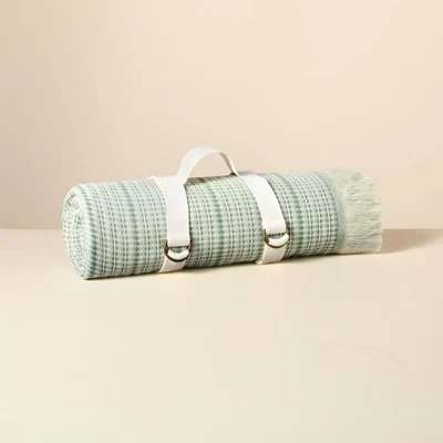 Manta de gran tamaño 72"x92" interior/exterior verde/blanco - hogar y mano con Foto 1 de 4