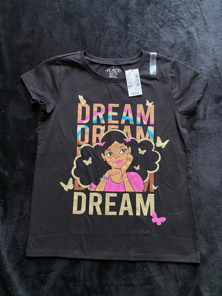 The Children’s Place Little Girl Short Sleeve Black Shirt, With Design, Size 7/8 - Image 1 of 1