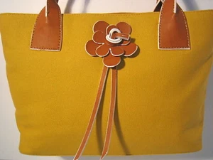 MAXX NY Oro Lona con Manijas de Cuero Marrón y Borde Flor Bolso de Mano Nuevo Sin Etiquetas - Imagen 1 de 6
