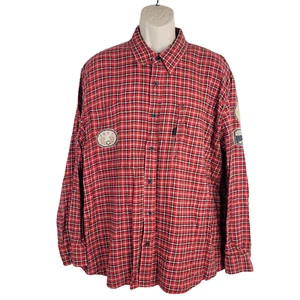 Vintage Bugle Boy Button Up Flannel Shirt Mens Size 2XL Long Sleeve Plaid Red - Picture 1 of 10