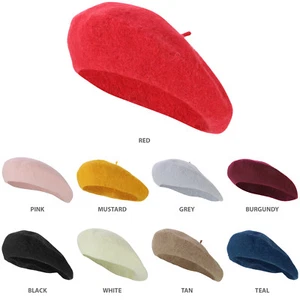 Plain Solid Color 100% Wool French Style Art Fashion Basque Beret Hat -FREE SHIP - Picture 1 of 26