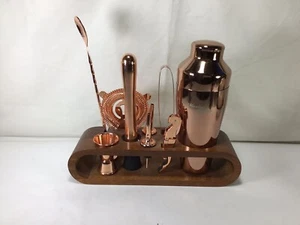 NN93 Vintage Very Beautiful Copper Bartender Kit with Mahogany Stand For Gift - Picture 1 of 9