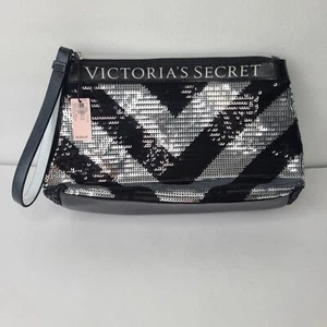 "Bolso de lentejuelas Victoria's Secret negro y plateado totalmente nuevo con etiqueta 7""x3""x10" - Imagen 1 de 10