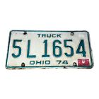 Vintage 1974 Ohio Truck Collectible License Plate Original Tag White Green