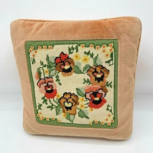 Vintage Floral Pansies Pansy Petit Point Needlepoint Pillow Flowers Cottage Core - Picture 1 of 6