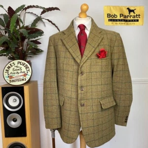BOB PARRATT (44R) TWEED Action-Back Men’s Shooting Windowpane Hacking Jacket VGC - Picture 1 of 16