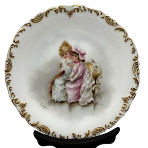 Vintage T&V Limoges Hand Painted Signed Little Girls Portrait Porcelain Plate - Picture 1 of 7