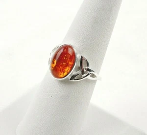 Sterling Silver 6 ct Oval Natural Baltic Amber Celtic Ring - Free Gift Packaging - Picture 1 of 10