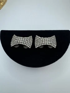 Vintage MUSI Signed Rhinestone Shoe Clips  Silver Tone Nice Sparkling - Picture 1 of 10