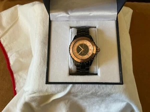 Vicence Swiss 14k Solid Rose Gold Bezel Black Ceramic Quarts Watch  - Picture 1 of 5