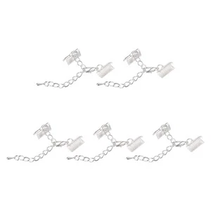 10Set Ribbon Crimp Clamp Ends with Lobster Claw Clasps & Extension Chain, 13mm - Picture 1 of 7