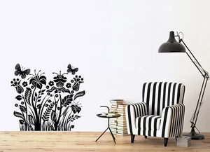 Wall Vinyl Decal Sticker Plants Flowers Ornament with Butterfly (n1202) - Picture 1 of 3