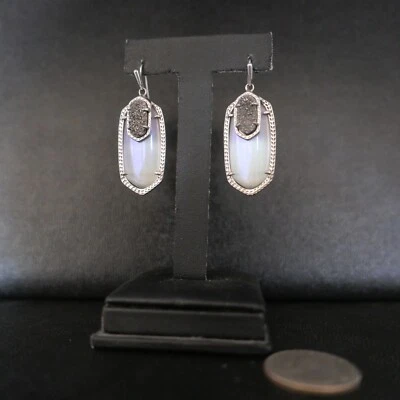 Kendra Scott Emmy Silver Earrings In Opalite And Iridescent Drusy !!! - Image 1 of 4