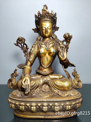 Estatua de Tara Blanca Cobre Antigua Budismo Tibetano China Tíbet 12,4" Foto 1 de 4