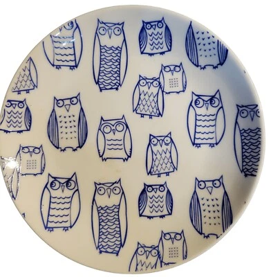  Plato de postre de pan de gres Roscher Wise Hoot Owls azul blanco 6 pulgadas  Foto 1 de 4
