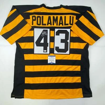Autographed/Signed Troy Polamalu Pittsburgh Bumble Bee Jersey Beckett BAS COA - Image 1 of 4
