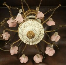 Vintage Italian Chandelier Brass Capodimonte Ceiling Light Porcelain Pink Roses
