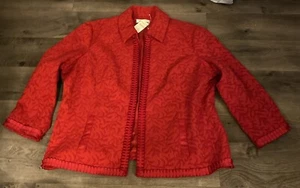 Coldwater Creek Valentines Jacket Women 2XLarge Red Glimmer Jacquard Sparkle NwT - Picture 1 of 12