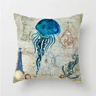 Vintage Cotton Linen Throw Pillow Case Ocean Sea Cushion Cover Sofa Home Decor