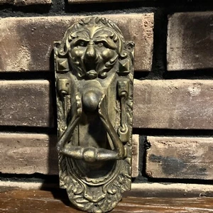 Antique Solid Bronze Devil Door Knocker Demon Gargoyle Heavy - Picture 1 of 7