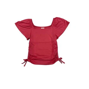 Wonder Nation Cinch Top Girls Red Flutter Sleeve Side Cinched , Size XL(14-16) - Picture 1 of 3