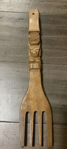 Vintage Tiki Totem Wooden Wall Hang Fork Decor 12” - Picture 1 of 4