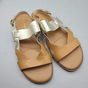 Cole Haan Women Sandals Sz. 8 flat Fawn Pecan/Rose Gold Thong Slingback new - Picture 1 of 8