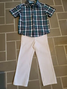 JANIE AND JACK Boys White Pants NWT & Gymboree Plaid Shirt Set NWOT Size 4 - Picture 1 of 12