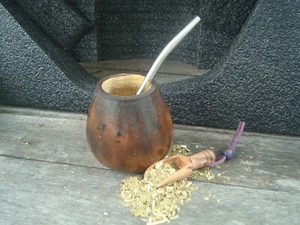 Taza de té hecha a mano para sombrear calabaza mate argentina + paja + cuchara adicional yerba mate - Imagen 1 de 4